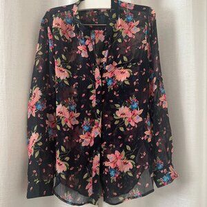 KUT from the Kloth Chiffon Button-Up floral Blouse size S